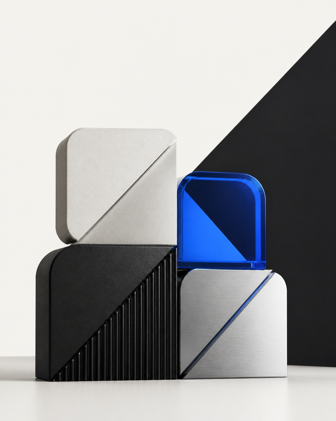 Módulos geométricos representam software, automação, inteligência artificial e integrações